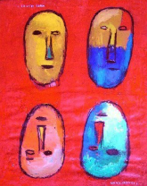 FOUR HEADS IN RED BACKGROUND