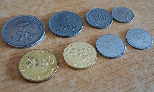 リンギットマレーシアのコイン（硬貨）は50・20・10・5・1セントの5種類発行され流通しています。