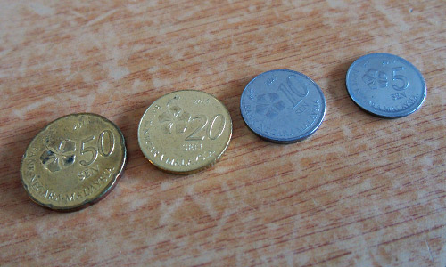 リンギットマレーシアのコイン（硬貨）は50・20・10・5・1セントの5種類発行され流通しています。